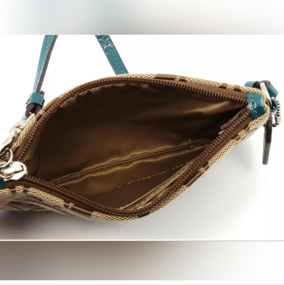 Coach Canvas Signature C Wristlet in Brown and Teal EUC - Picture 3 of 5